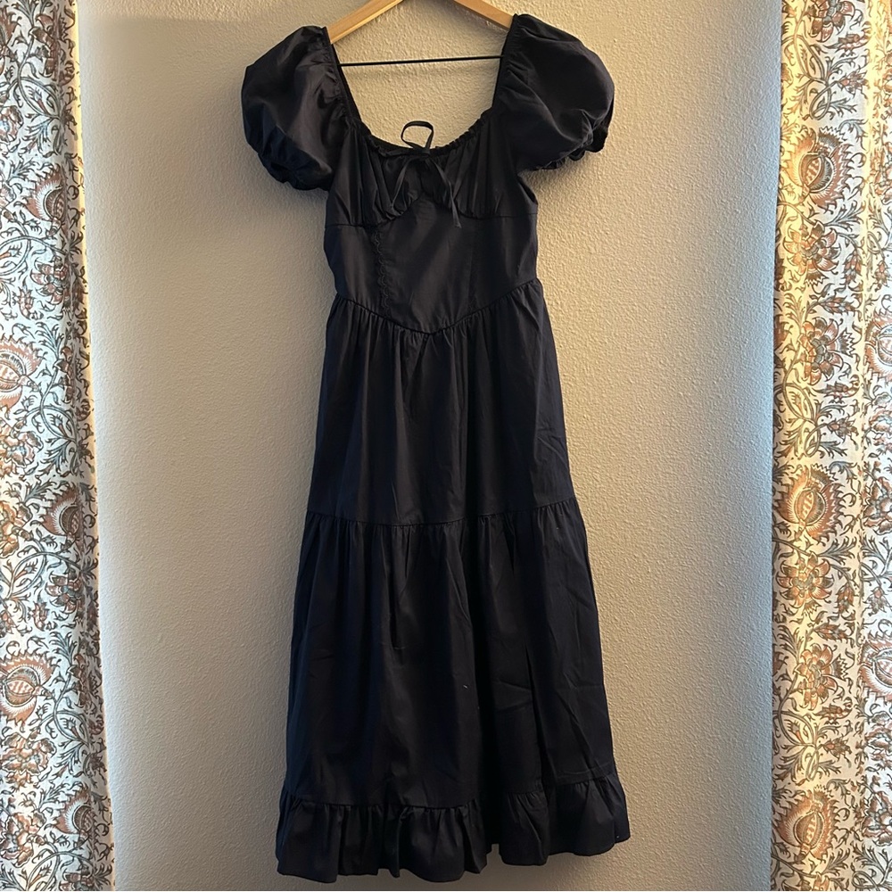 Francesca's Collections Navy Blue Puff-Sleeve Tiered Maxi